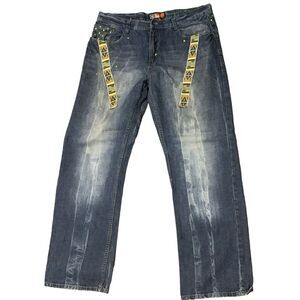 RARE VINTAGE Akademiks Jeans Mens Blue embroidered Faded Hip Hop Y2K  SIZE 36 GO